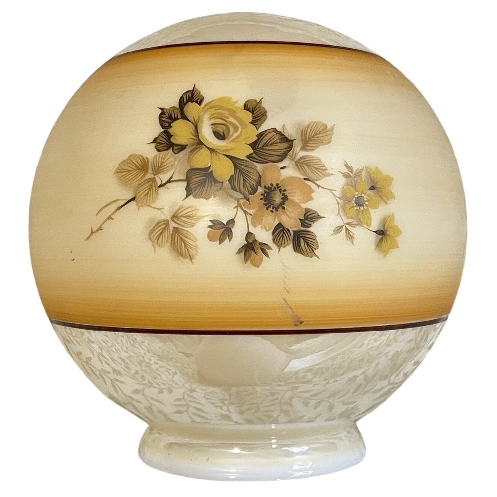 VTG Milk‎ Glass Dome Light Lamp Shade Globe Brown Floral Rose Country